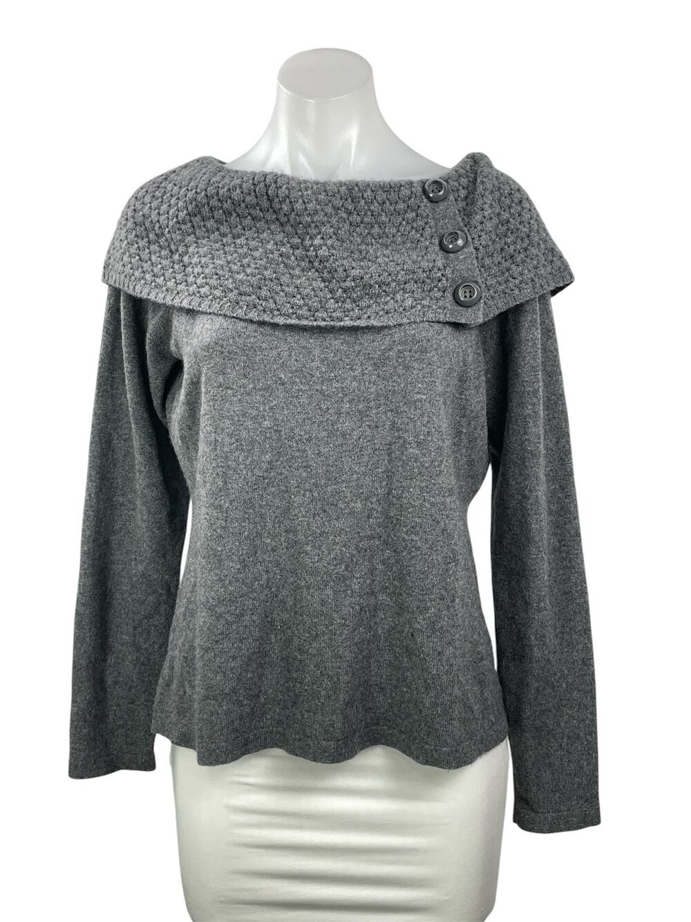 Ann Taylor Women's Gray Knit Shawl Long Sleeve Pullover Sweater Top Size LP